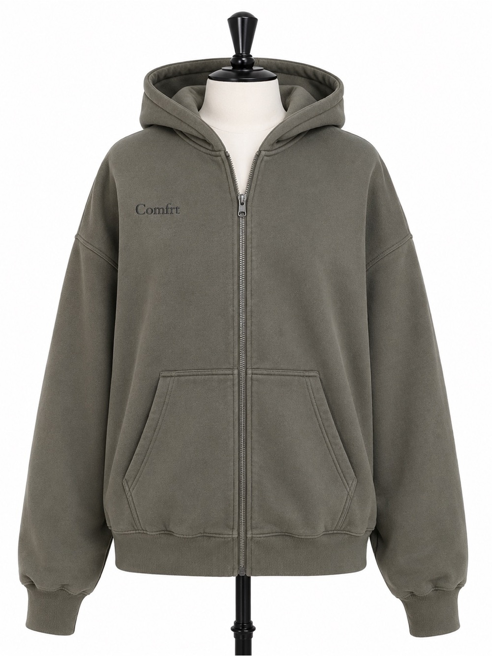 Comfrt Oversized Full Zip Hoodie XL Charcoal Sage Green Heavyweight